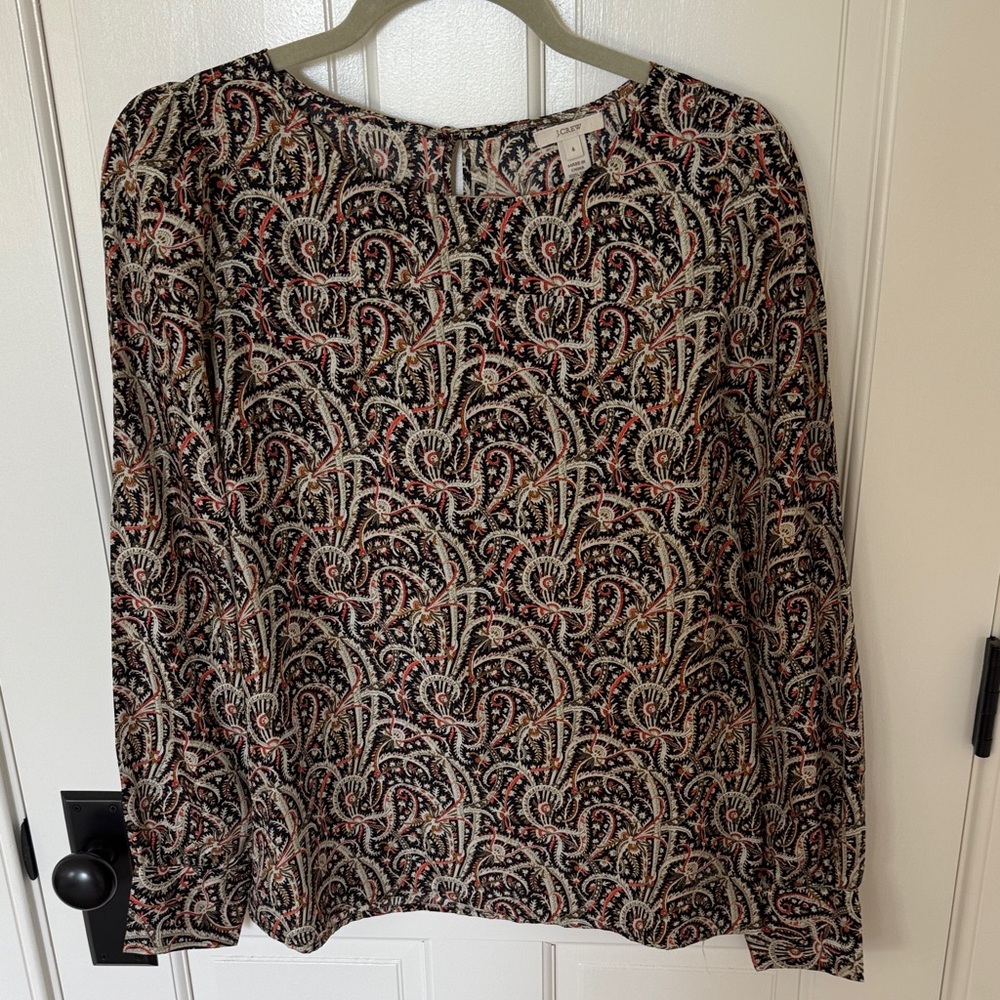 J. Crew 100% Silk Paisley-Print Long Sleeve Blouse